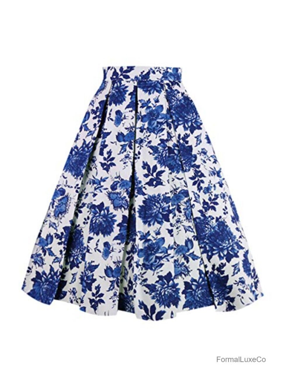 Vintage Pleated A-Line Midi Skirt Cotton Knee Length Pockets